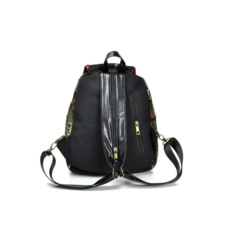 Buddha Stones Peacock Embroidery Canvas Tassel Backpack