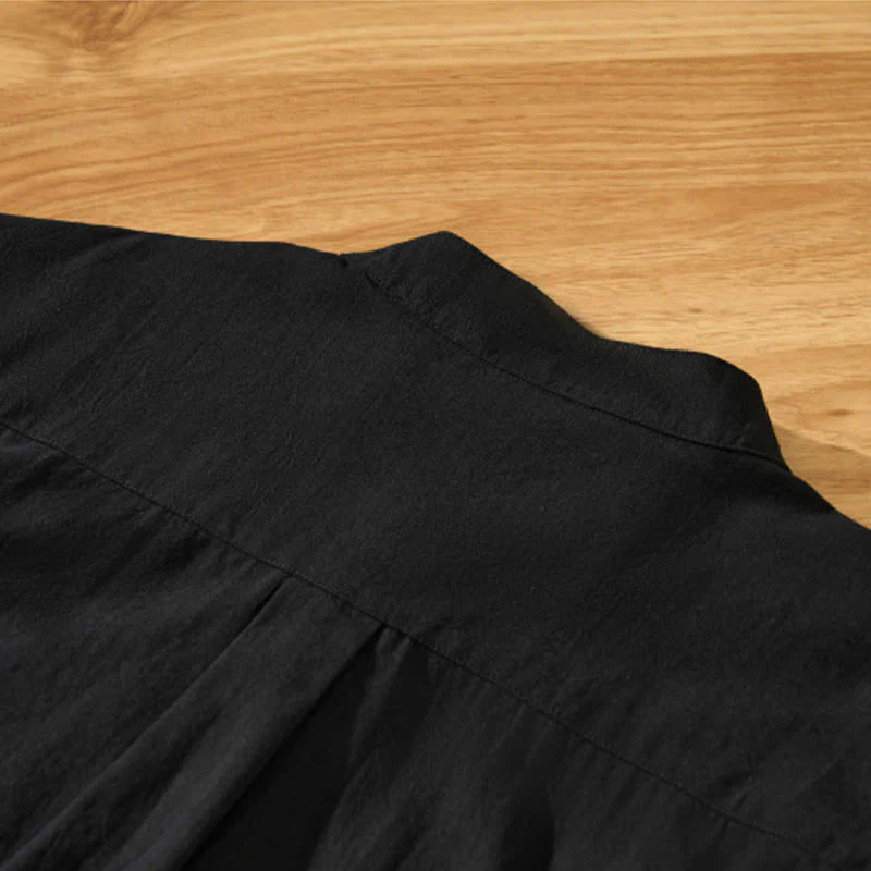 Buddha Stones Summer Solid Men's Half Button Short Sleeve Cotton Shirt