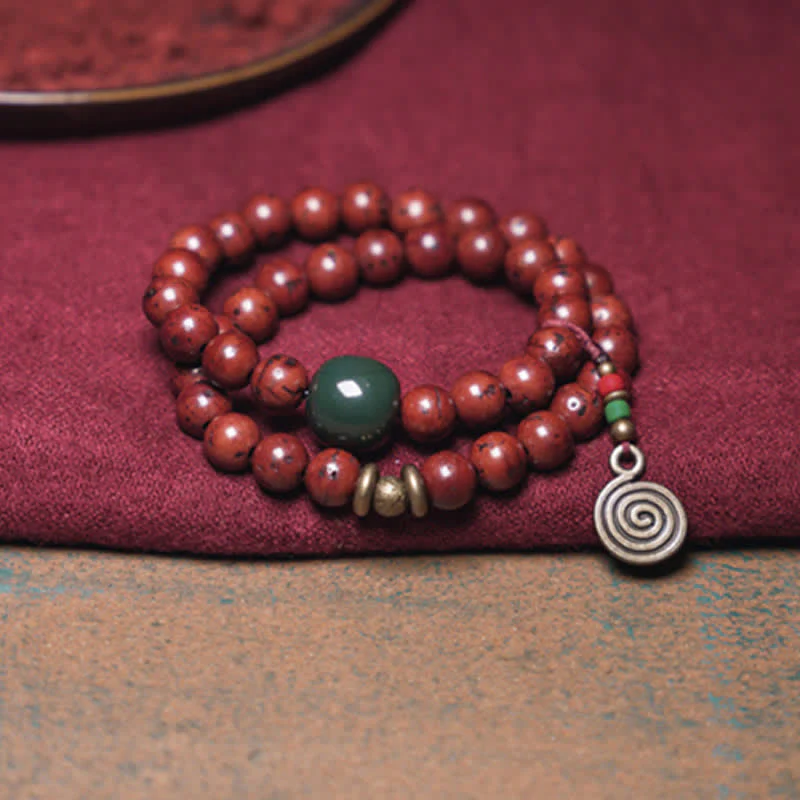 Buddha Stones Bodhi Seed Cyan Jade Copper Peace Luck Bracelet