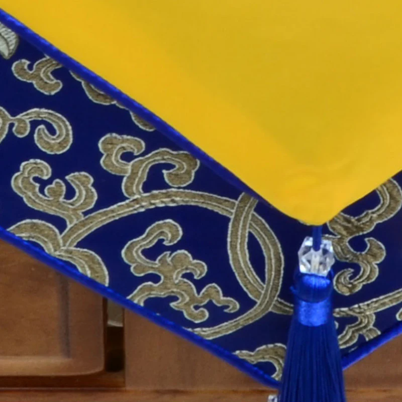 Buddha Stones Prayer Altar Flower Vajra Dragon Pattern Tibetan Auspicious Symbols Tassels Jacquard Table Runner