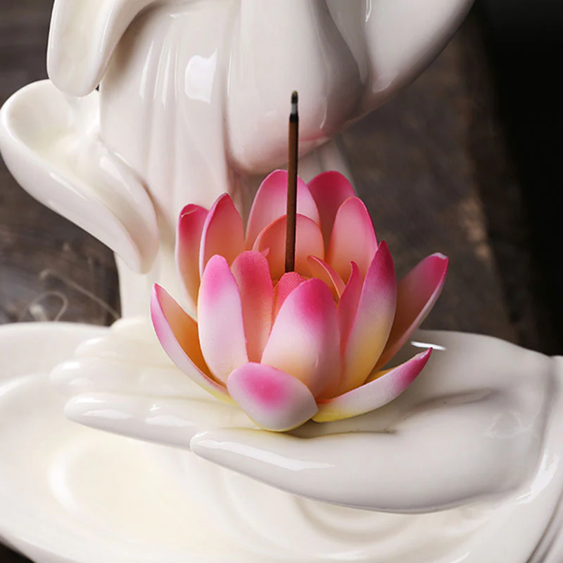 Buddha StonesTibetan Lotus Blessing Incense Burner Decoration