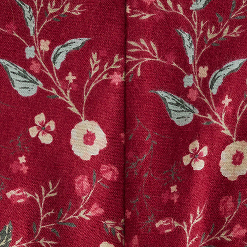 Buddha Stones Ethnic Printing Drawstring Long Sleeve Cotton Linen Midi Dress With Pockets