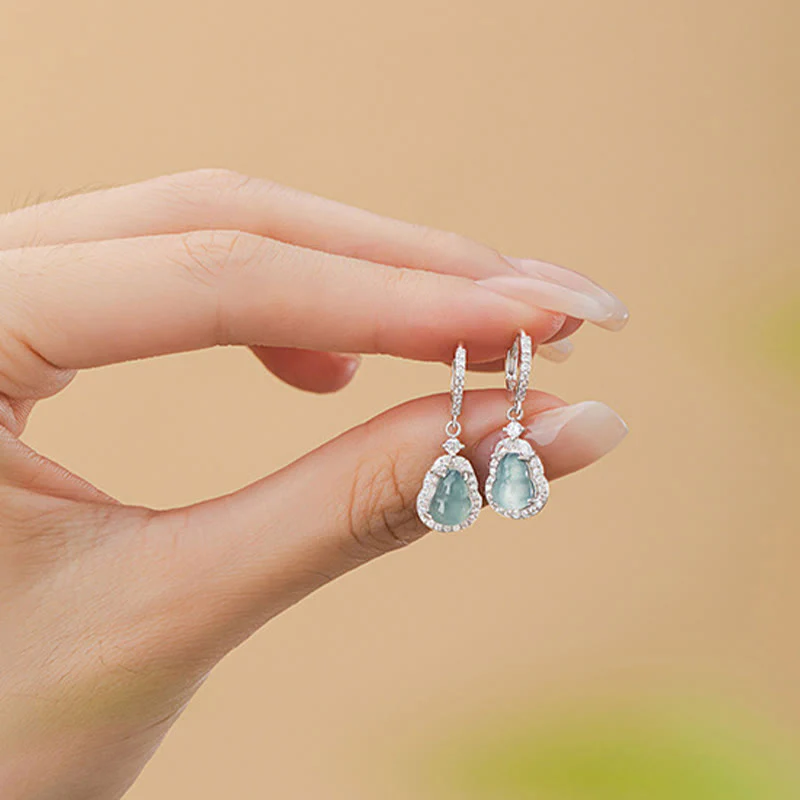 Buddha Stones 925 Sterling Silver Green Jade Gourd Abundance Drop Earrings