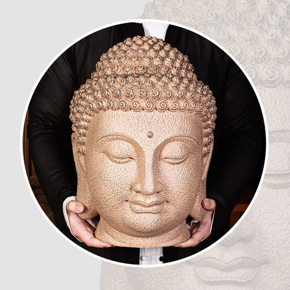 Buddha Stones Closed Eyes Meditating Buddha Head Resin Statue Zen Home Decoration 42*30*30cm