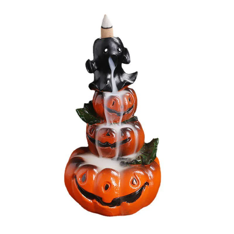 Buddha Stones Halloween Pumpkins Ghost Resin Backflow Smoke Fountain Incense Burner Decoration