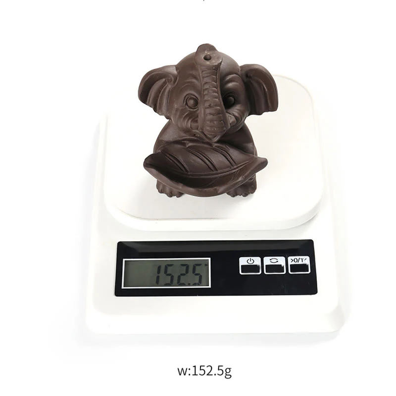 Buddha Stones Little Elephant Holding Leaf Purple Clay Backflow Smoke Fountain Healing Incense Burner Decoration