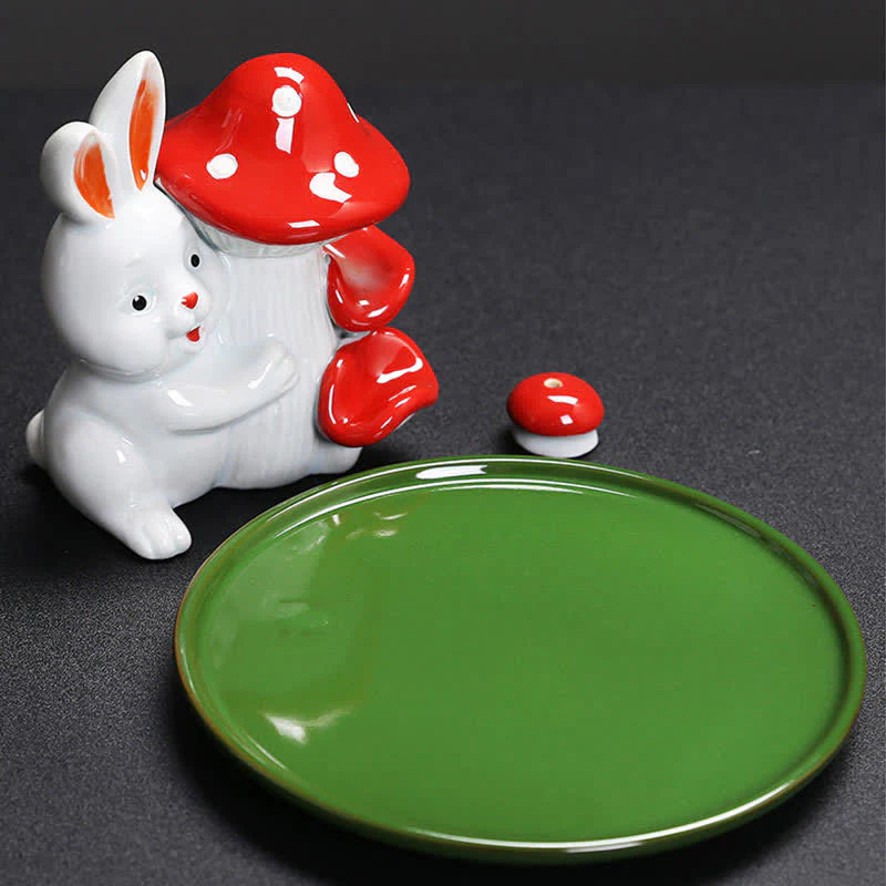 Year of the Rabbit Carrot Mushrooms Rabbit Ceramic Bunny Blessing Incense Burner (Extra 30% Off | USE CODE: FS30)