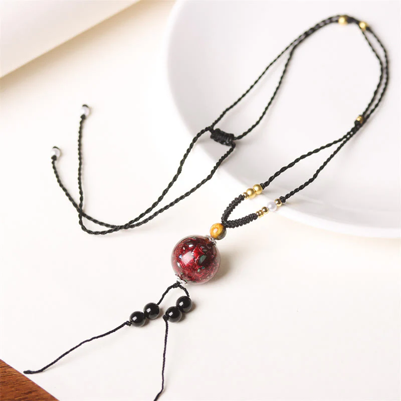 Buddha Stones Ebony Wood Venus Aurora Bead Lacquer Craft Peace Necklace Pendant