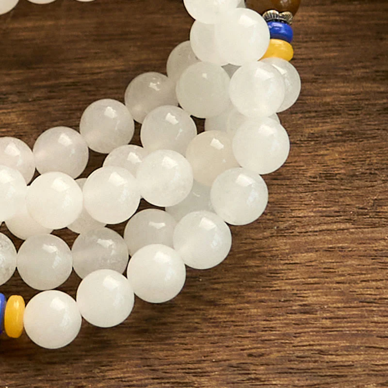 Buddha Stones 108 Mala Beads Natural Quartzite Wealth Luck Bracelet