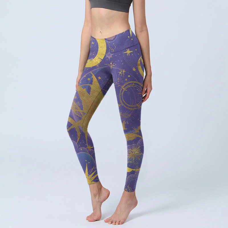 Buddha Stones Moon Sun Stars Print Gym Leggings Women's Yoga Pants