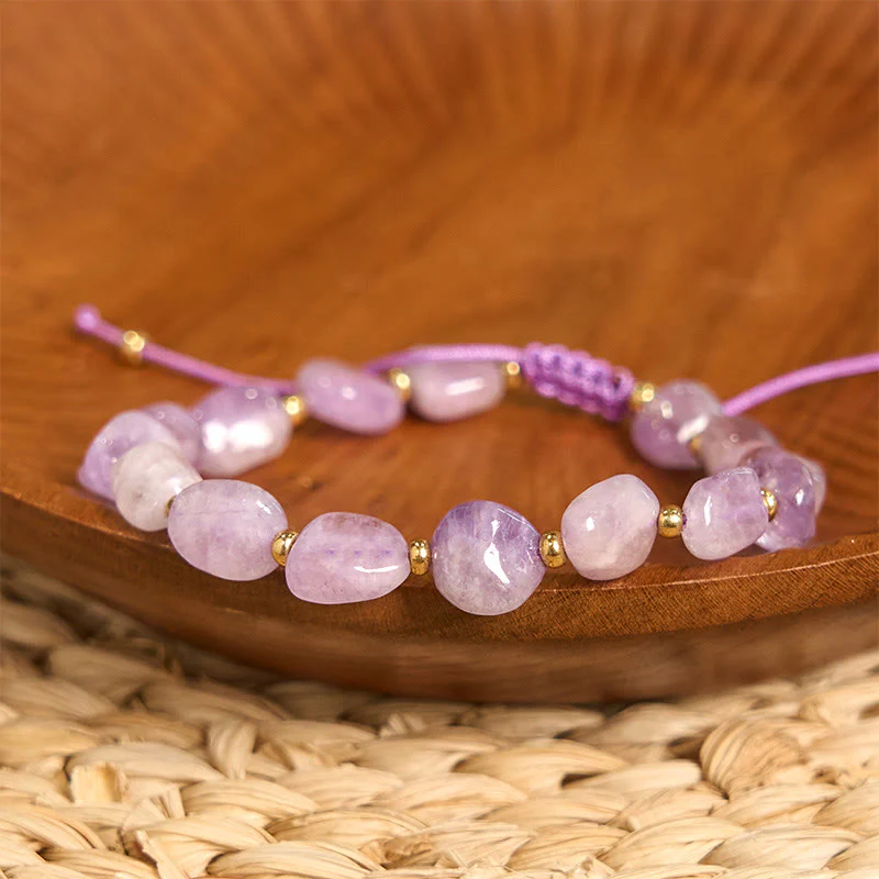 Buddha Stones Irregular Shape Amethyst Braid String Balance Bracelet