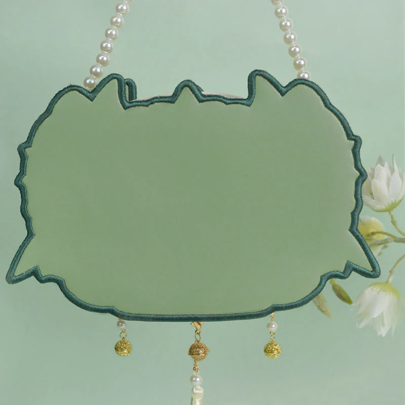 Buddha Stones Double-sided Mythical Beast Bai Ze Embroidery Pearl Chain Tassel Shoulder Bag Crossbody Bag