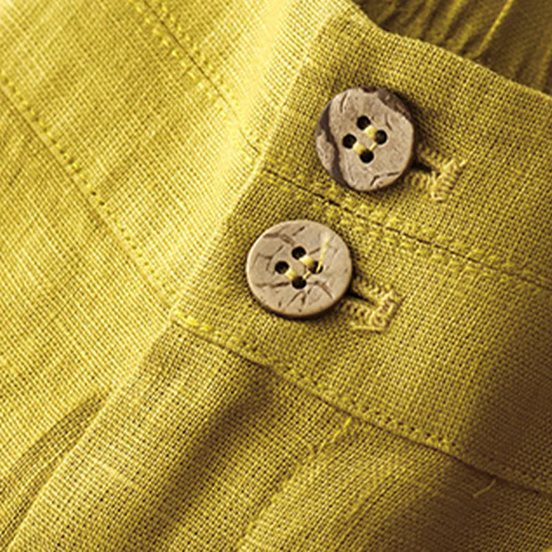 Buddha Stones Summer Casual Simple Design Linen Women's Wide Leg Pants With Zipper Pockets