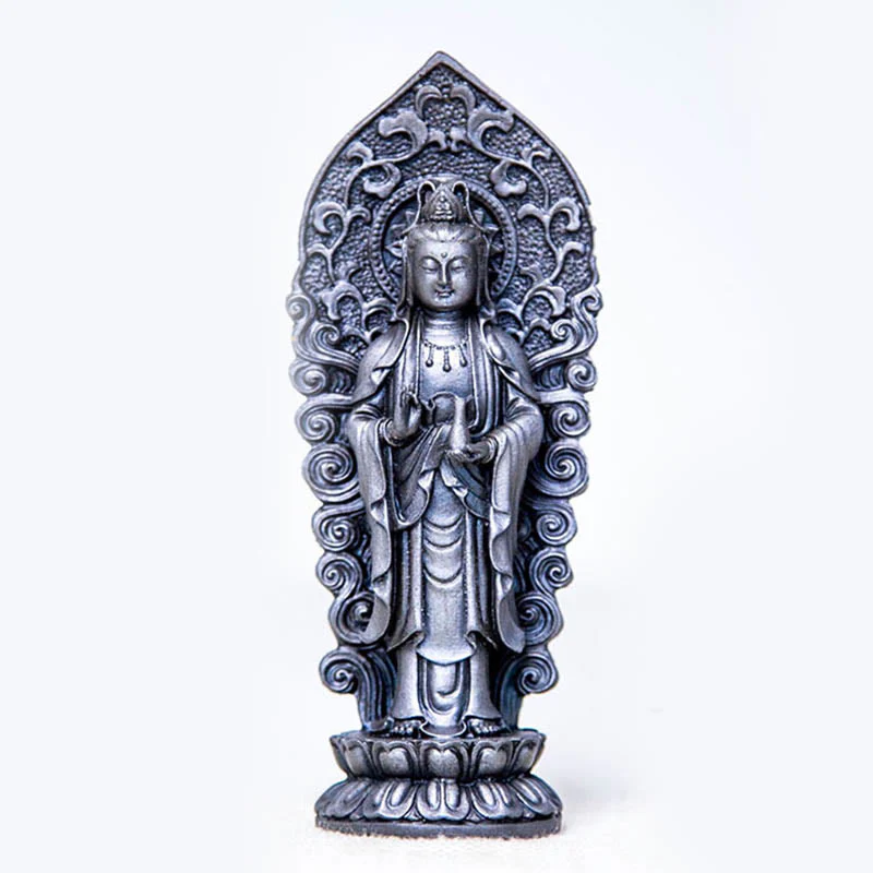 Buddha Stones Handmade Amitabha Guanyin Avalokitesvara Mahasthamaprapta Iron Powder Rust Cast Resin Statue Decoration