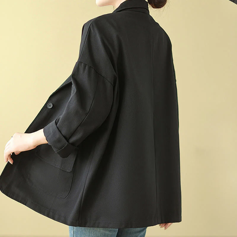 Buddha Stones Plain Women's Cotton Suit Jacket With Pockets