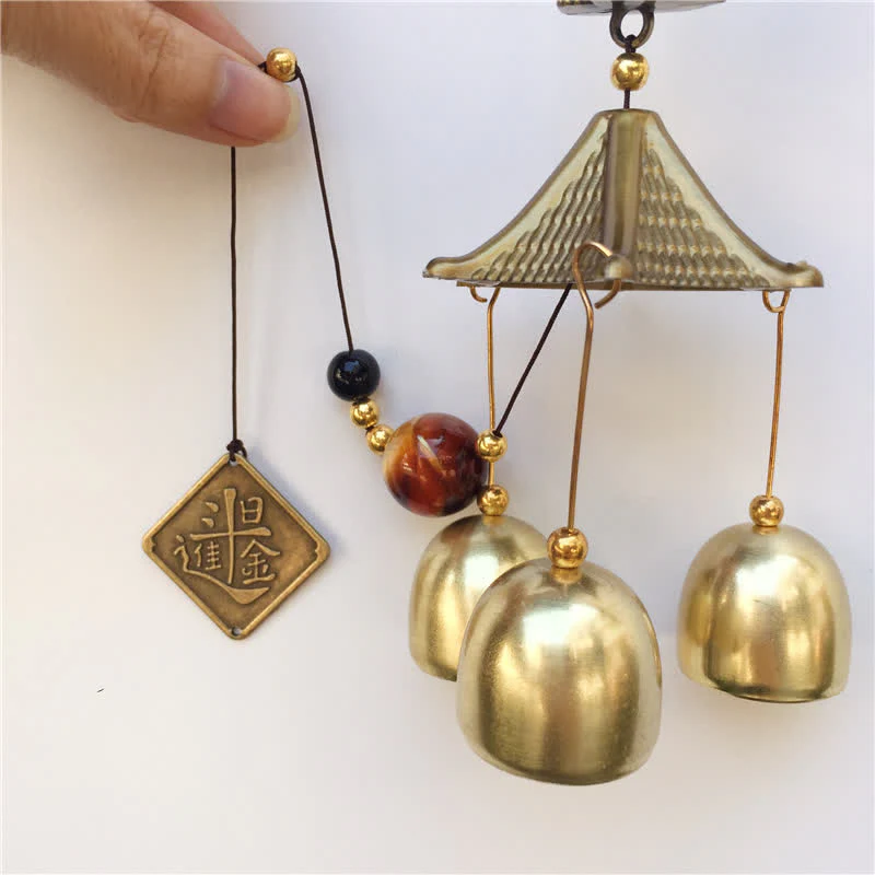 Buddha Stones Auspicious Wealth Cat Wall Hanging Chime Bell Copper Luck Handmade Home Decoration