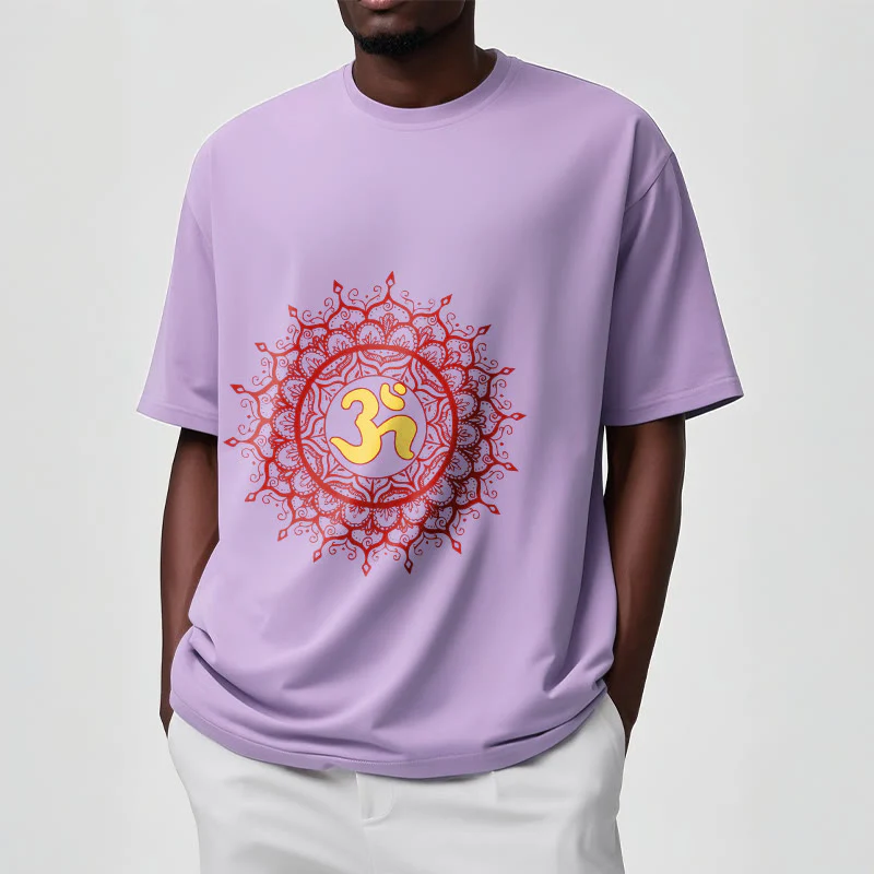 Buddha Stones Casual Red Mandala Om Symbol Pattern Cotton Tee T-shirt