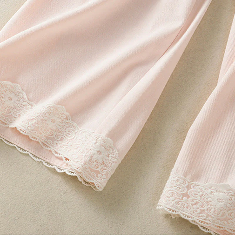 Buddha Stones Casual Lace Patchwork Design High Waist Women's Wide Leg Ankle-Length Pants With Pockets Zipper