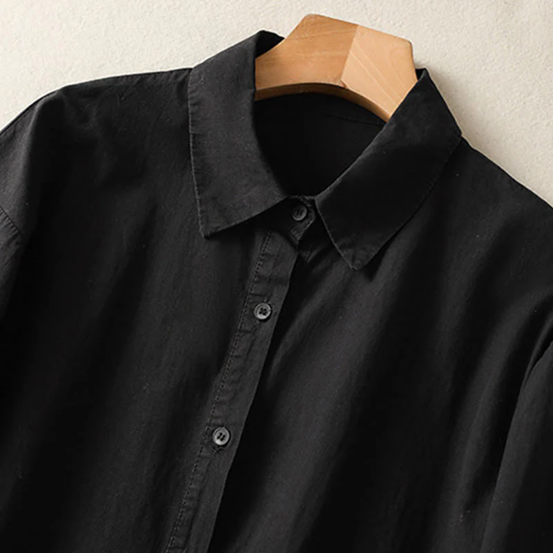 Buddha Stones Casual Plaid Pleats Buttons Design Long Sleeve Cotton Midi Dress With Pockets