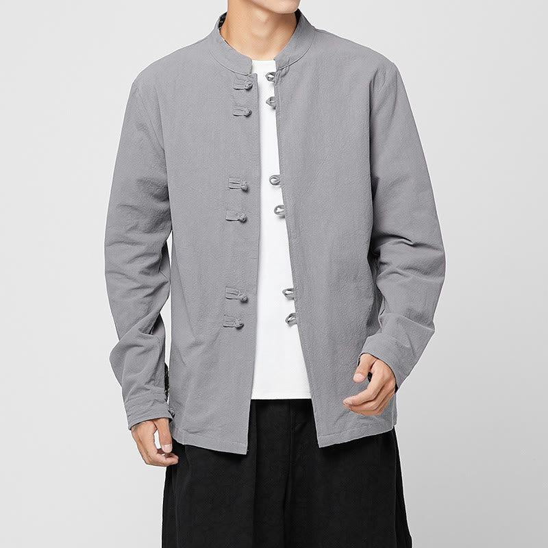 Buddha Stones Men's Frog-Button Dragon Pattern Cuffs Cotton Long Sleeve Shirt