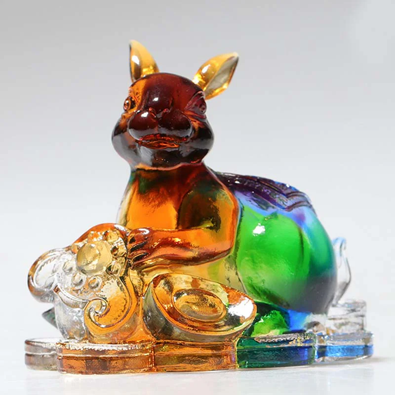 Buddha Stones Year of the Dragon Handmade 12 Chinese Zodiac Liuli Crystal Art Piece Protection Home Office Decoration