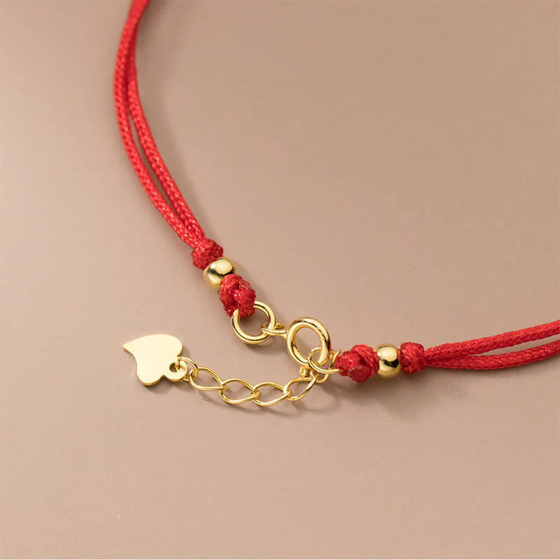 Buddha Stones 925 Sterling Silver Plated Gold Four Leaf Clover Red String Connection Bracelet