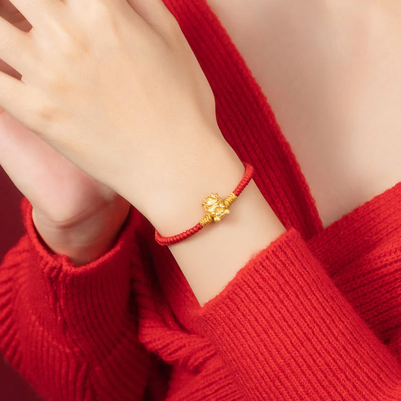 Buddha Stones 999 Sterling Silver Year of the Dragon Copper Coin Fortune Dragon Fu Character Luck Handcrafted Red String Braided Bracelet (Extra 30% Off | USE CODE: FS30)