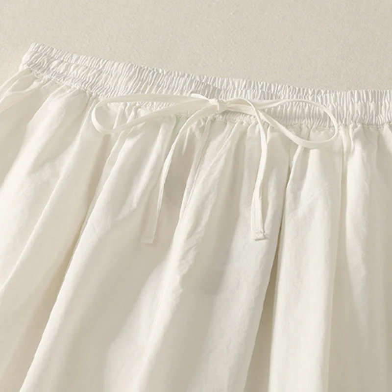 Buddha Stones Casual Ruffle Hem Patchwork Design Drawstring Ankle-length Women's Cotton Pants With Pockets