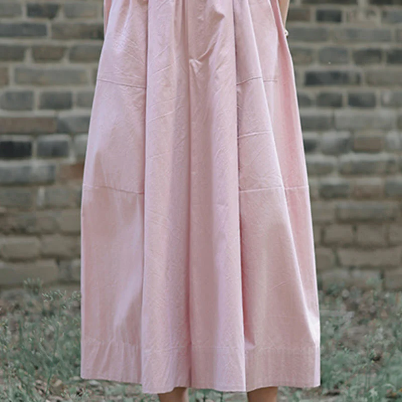 Buddha Stones Casual Plain Cotton High Waist Women's Wide Leg Capri Cropped Pants With Pockets