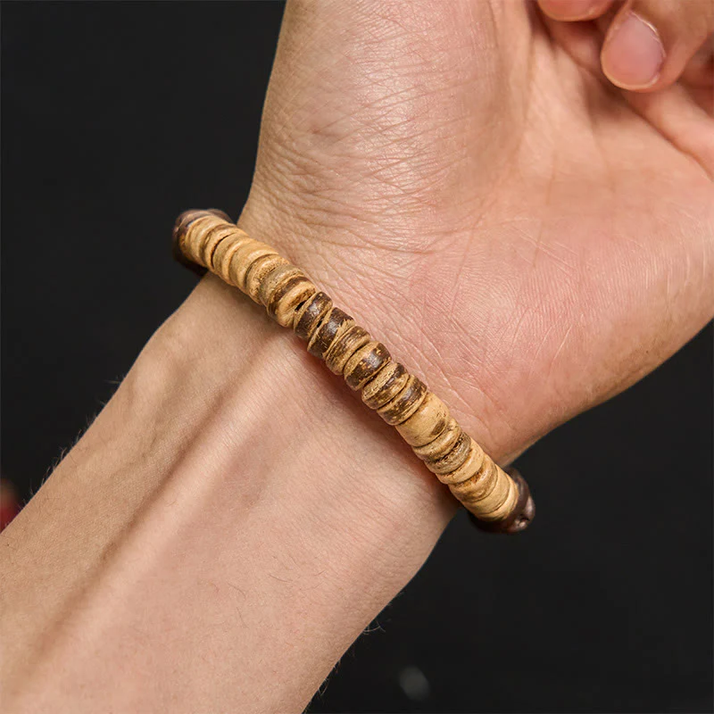 Buddha Stones Handmade Natural Coffee Beans Coconut Shell Happiness Bracelet