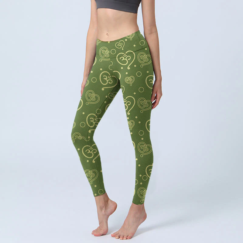 Buddha Stones Love Heart OM Symbol Print Gym Leggings Women's Yoga Pants