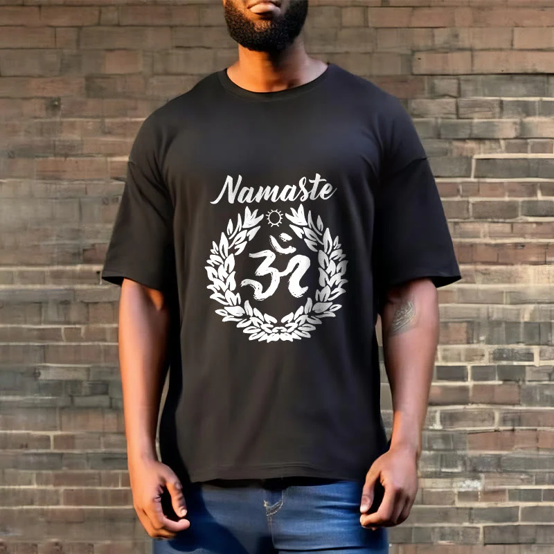Buddha Stones Om Sanskrit Namaste Leaves Pattern Meditation Cotton Tee T-shirt