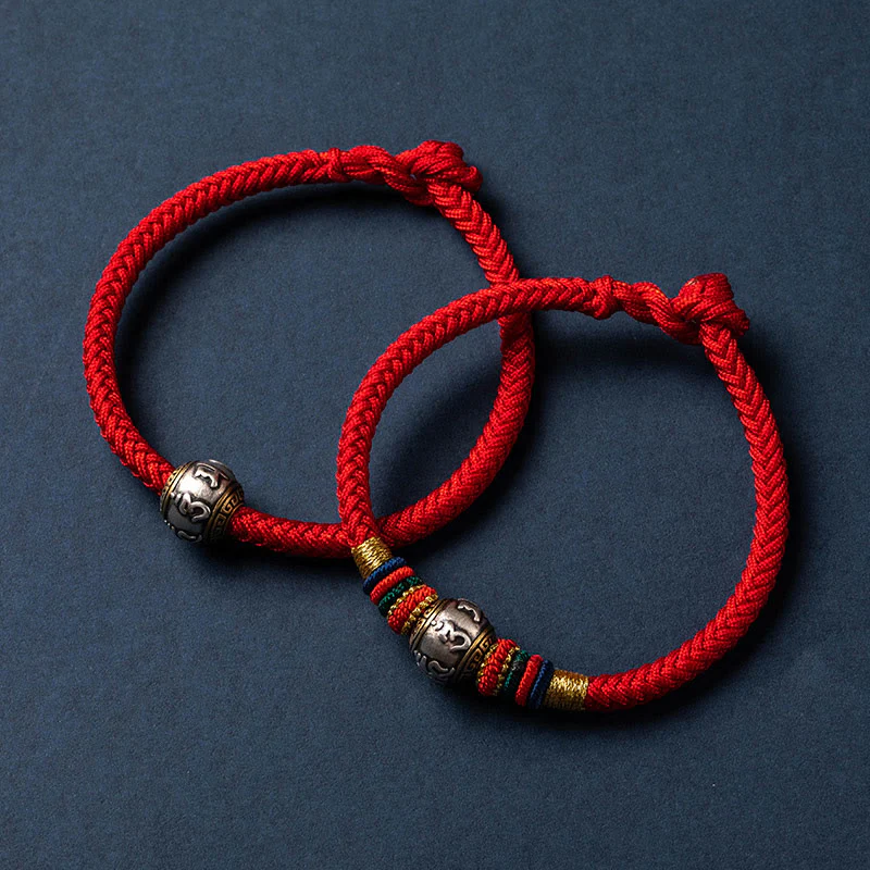 Buddha Stones 925 Sterling Silver Tibet Handmade Om Mani Padme Hum Luck Protection King Kong Knot Braided Bracelet