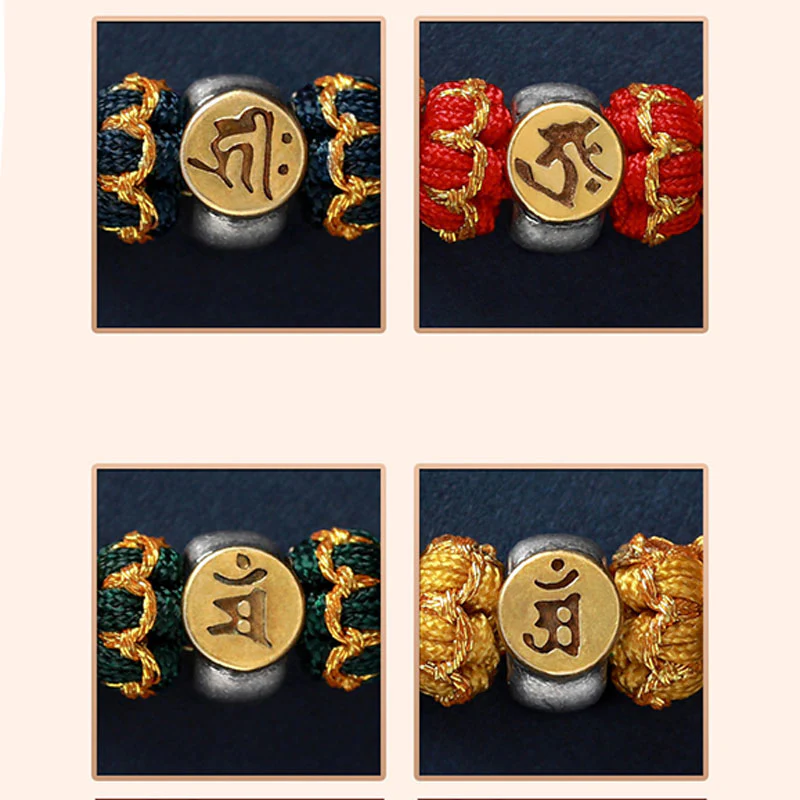 Buddha Stones Chinese Zodiac Natal Buddha Silver Luck Braided String Bracelet