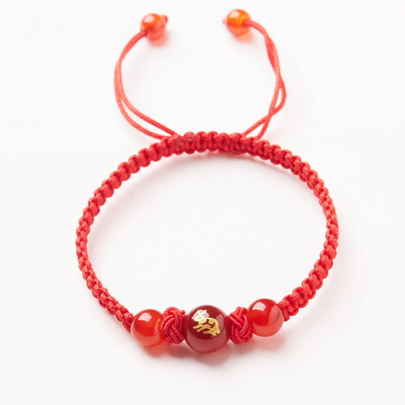 Buddha Stones Natural Red Agate Chinese Zodiac Red String Braided Protection Luck Bracelet