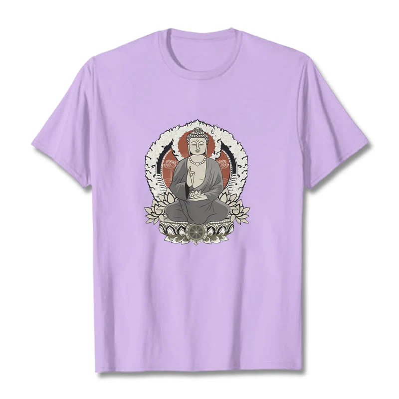 Buddha Stones Meditating Buddha Sitting With Lotus Pattern Tee T-shirt