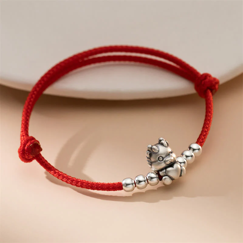 Buddha Stones Handmade 999 Sterling Silver Year of the Dragon Luck Red Bracelet