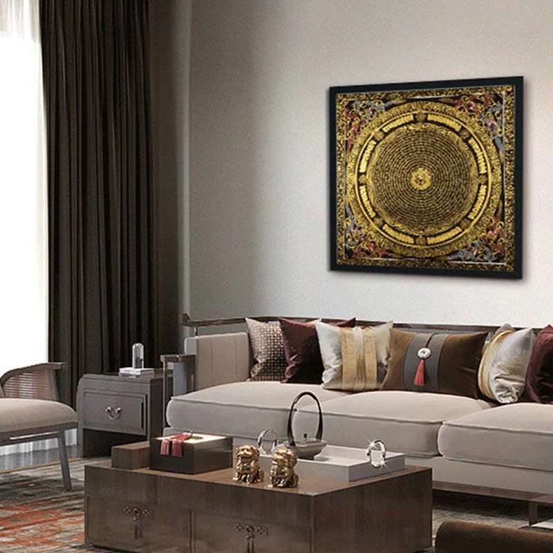 Buddha Stones Tibetan Thangka Painting Om Mani Padme Hum Dragon Phoenix Scripture Handmade Decoration(Random Style)