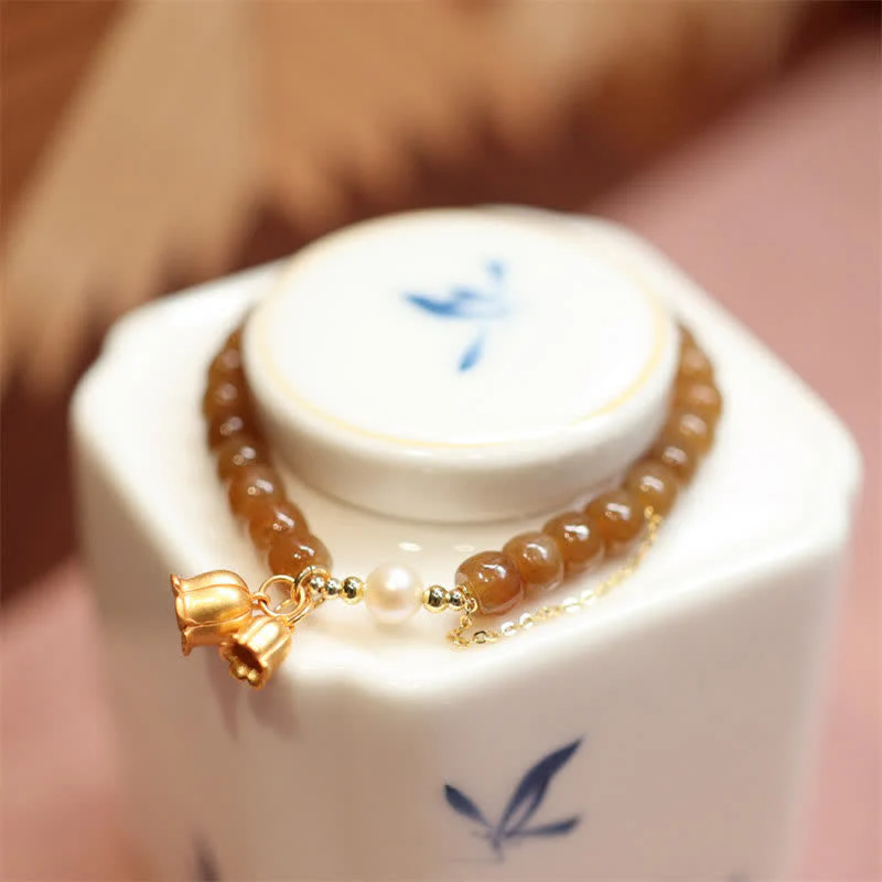 Buddha Stones 925 Sterling Silver Natural Hetian Jade Lily Of The Valley Charm Bracelet