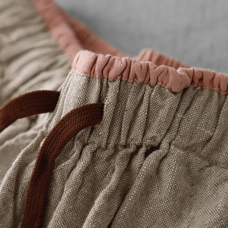 Buddha Stones Casual Daily Drawstring Simple Design Women's Cotton Linen Pants With Pockets