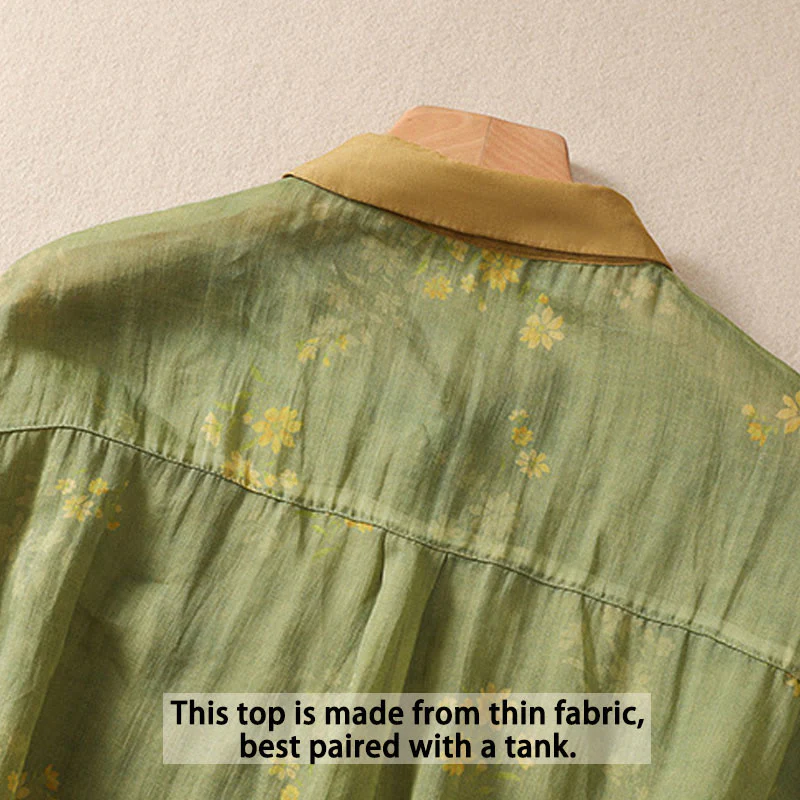 Buddha Stones Small Yellow Flower Leaves Buttons Short Sleeve Women's Shirt