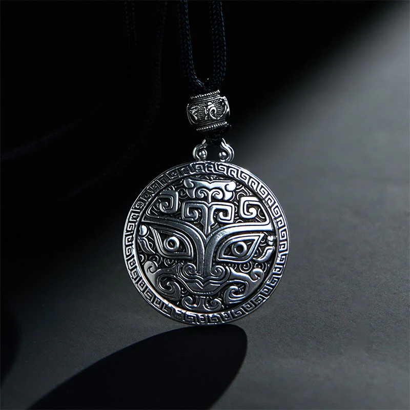 Buddha Stones Taotie Om Mani Padme Hum Copper Plated Silver Wealth Necklace Pendant