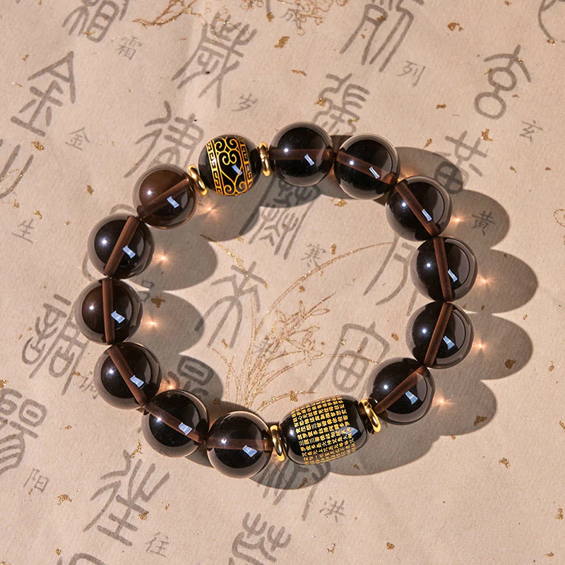 Buddha Stones Ice Obsidian Gold-stamped Sanskrit Courage Bracelet
