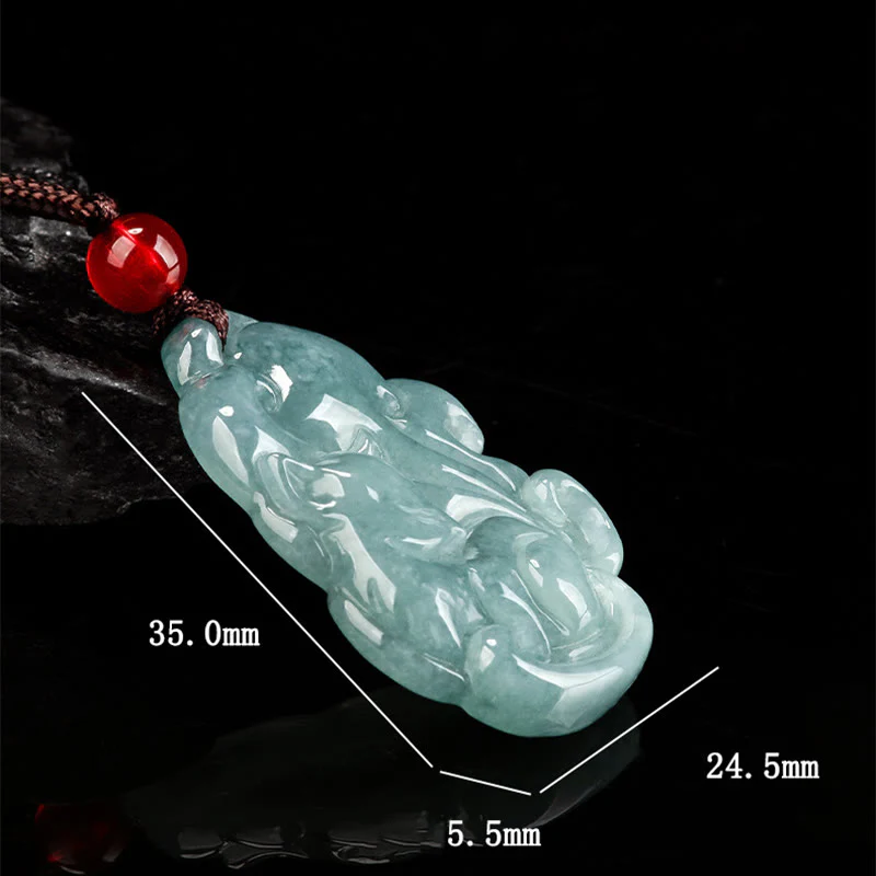 Buddha Stones Natural Green Jade Nine Tailed Fox Fairy Prosperity Necklace Pendant