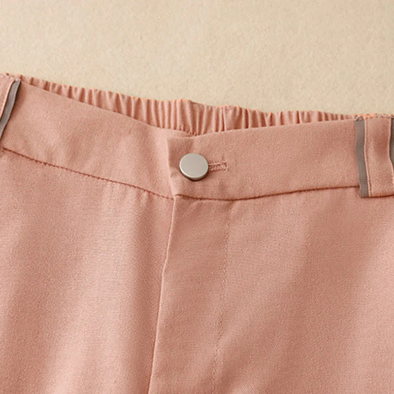 Buddha Stones Casual Straight Leg Design Women's Cotton Linen Pants With Pockets