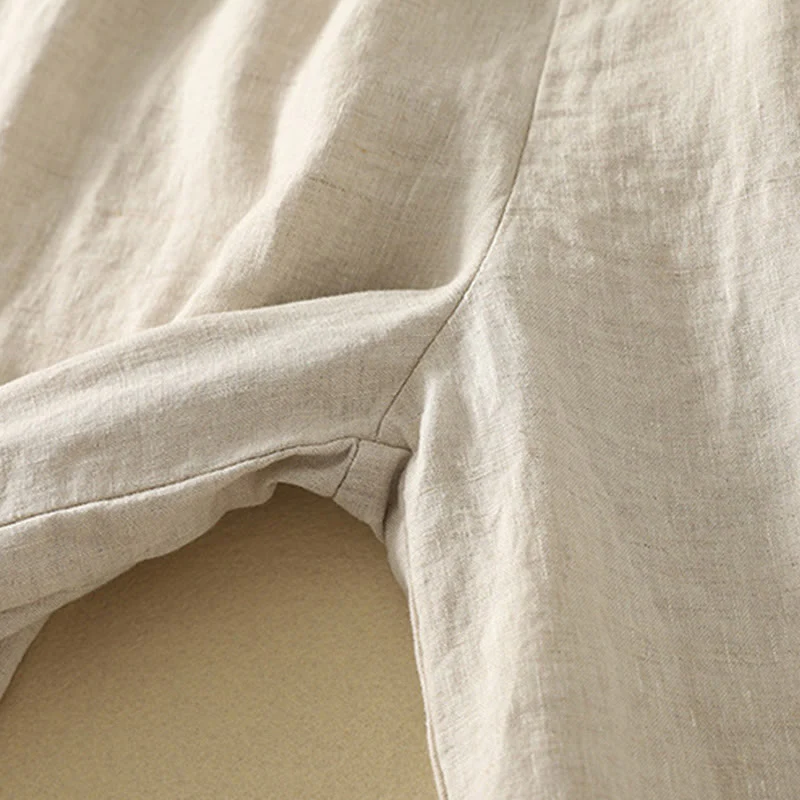 Buddha Stones Casual Retro Drawstring Embroidery Design Women's Cotton Linen 7-8 Length Pants With Pockets