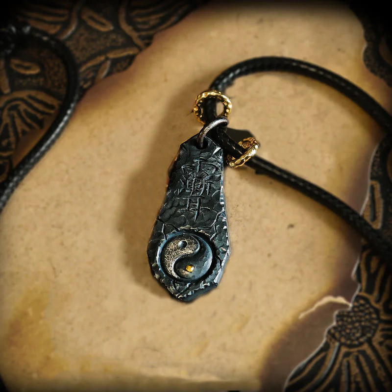 Buddha Stones 999 Sterling Silver 24k Gold Big Dipper Yin Yang Design Harmony Necklace Pendant