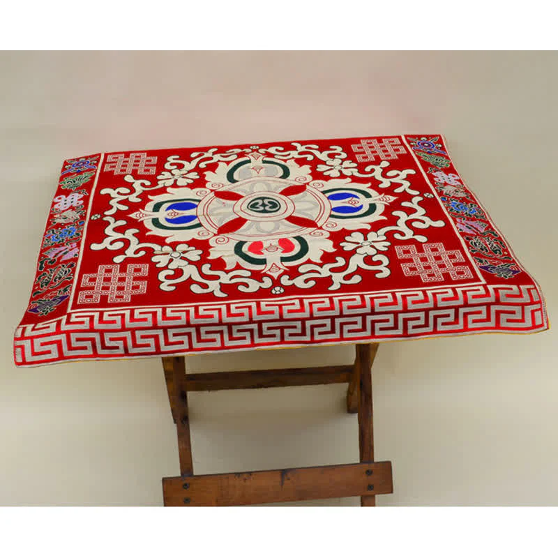 Buddha Stones Flower Endless Knot Prayer Altar Mat Healing Meditation 8 Auspicious Symbols Mat Table Runner