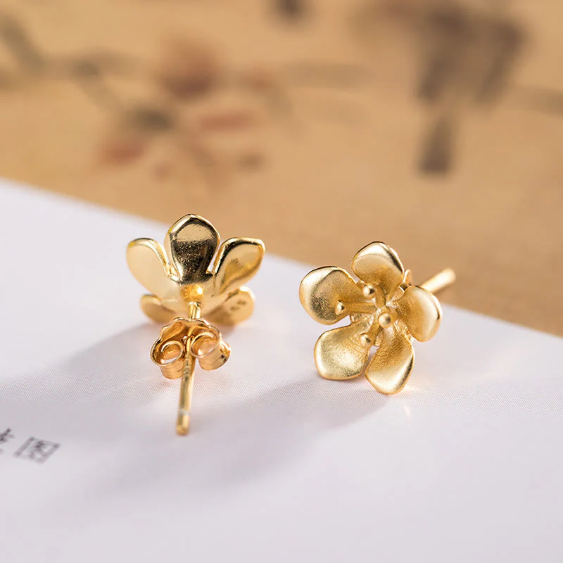 Buddha Stones 925 Sterling Silver Golden Peach Blossom Balance Earrings