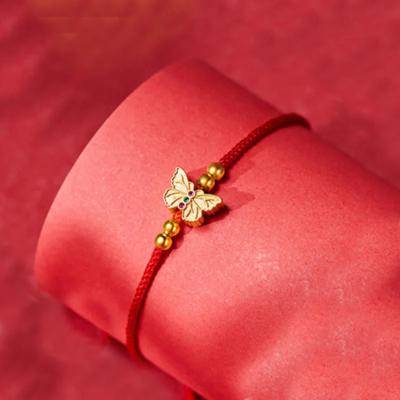 Buddha Stones 999 Sterling Silver Butterfly Red String Strength Bracelet